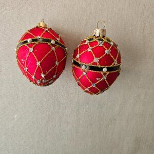 Vintage Impuls Small Red Eggs with Pearls Ornaments